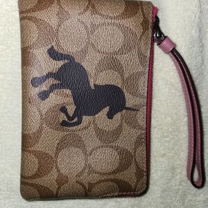 Coach Brown & Pink Wristlet with Horse Design